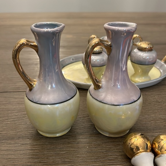 Vintage luster ware Japan condiment set on tray very good condition crown mark - Picture 7 of 14